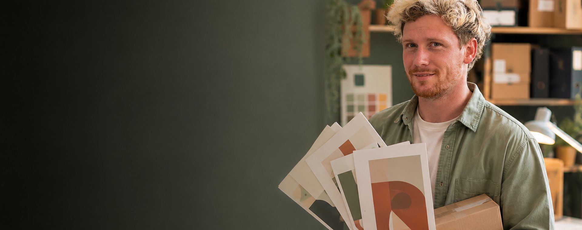 Dylan Belin, fondateur de KOOPRINTA, avec des tirages et une commande prete a partir