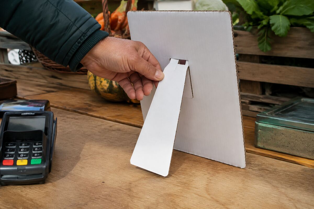 Chevalet de comptoir économique imprimé en quadrichromie par KOOPRINTA